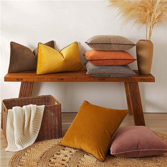 Velvet Pillow Covers 20x20 Set of 2 Soft Decorative Cushion Cases with Piping So - Picture 4 of 7